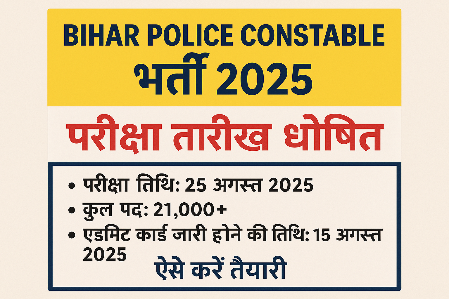 : Bihar Police Constable भर्ती 2025: परीक्षा तारीख घोषित, ऐसे करें तैयारी